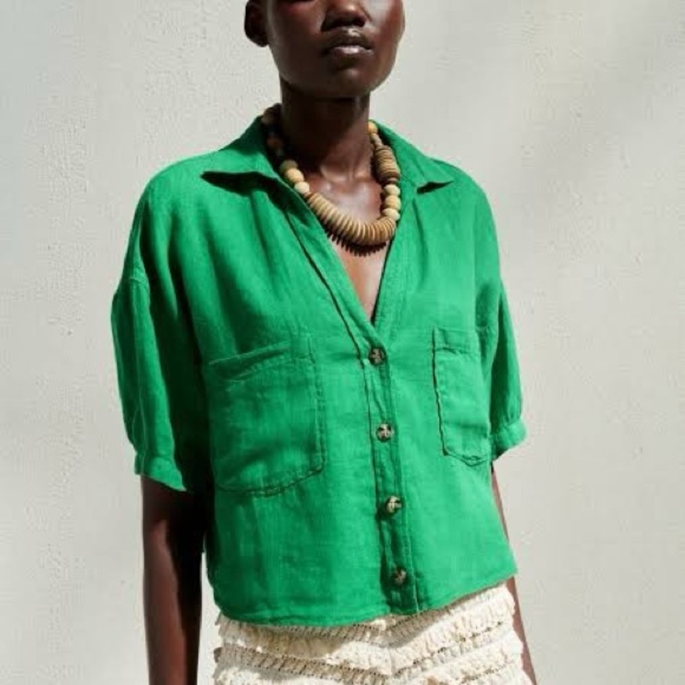 Zara Emerald Button-Down Shirt